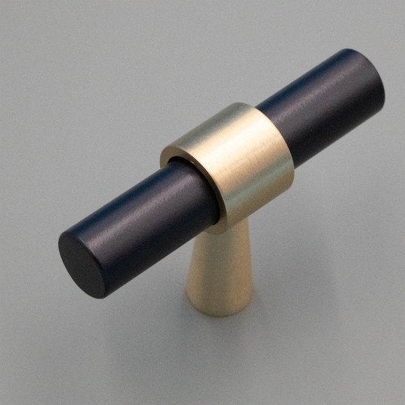 Black and Gold Brass T Bar Pull Cabinet Handles, Solid Brass Bar Handle Set of 4 - Picture 5 of 5